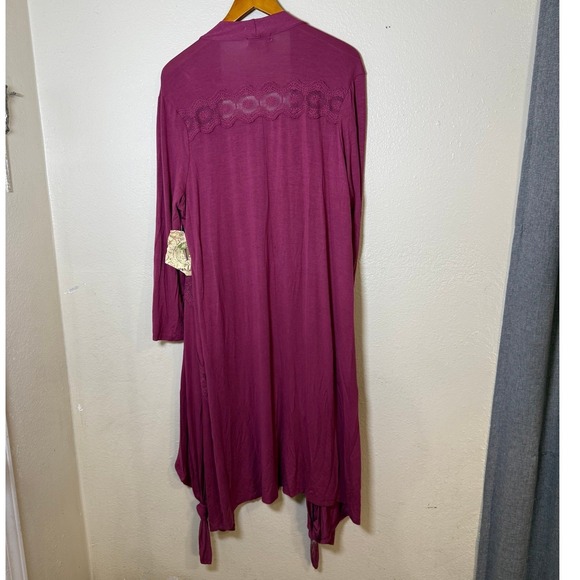 NWT One World Cardigan Women L Mauve Purple Lace Trim Duster Boho Festival - Picture 9 of 9